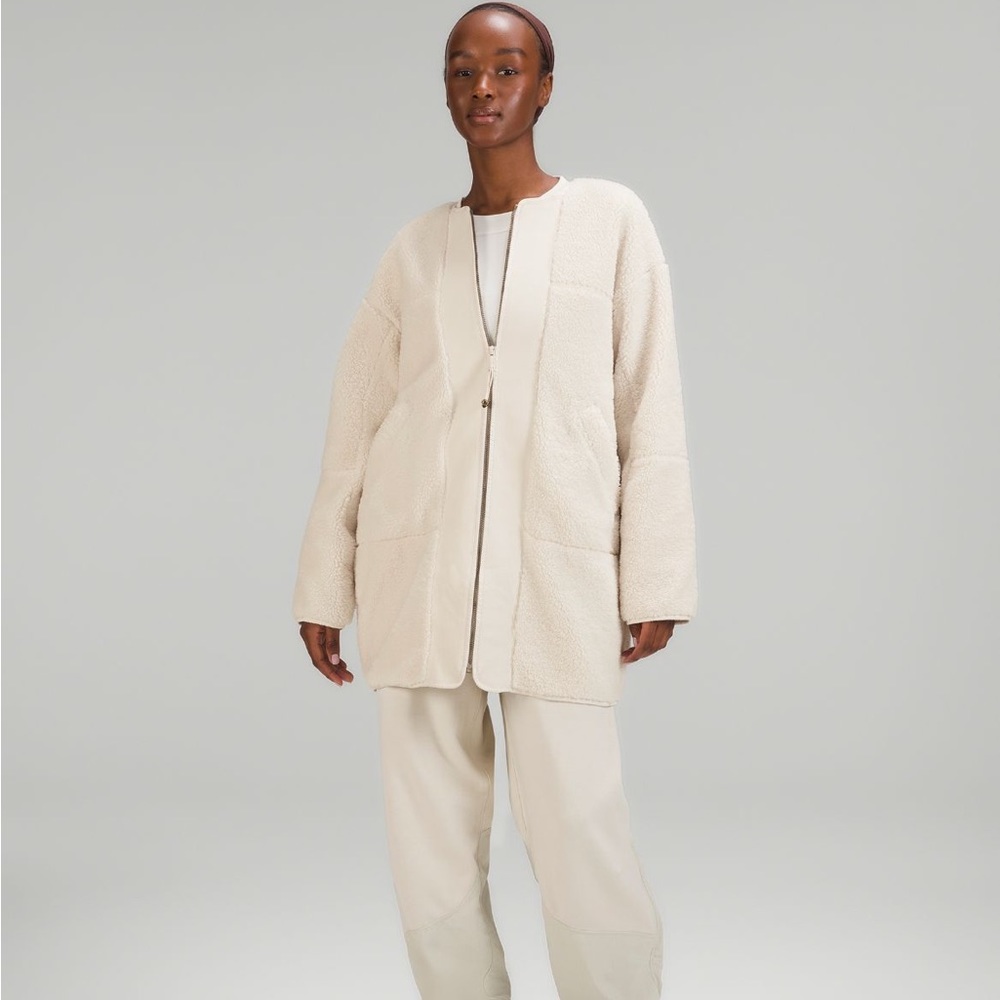 Lululemon- Collarless fleece textured full zip (white opal) size 4